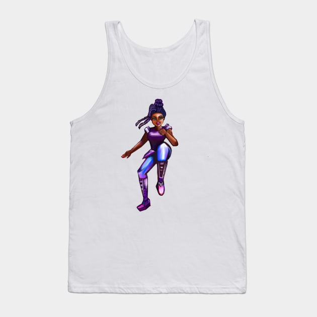 Black anime superhero green eyed girl from outer space doing a high knee kick ! beautiful  black girl with Afro hair, brown eyes, Cherry pink lips and dark brown skin. Hair love ! Tank Top by Artonmytee